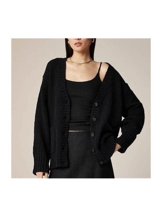 J. Crew Sweaters - J. Crew Marina V-Neck Textured Cotton-Blend Cardigan in Black